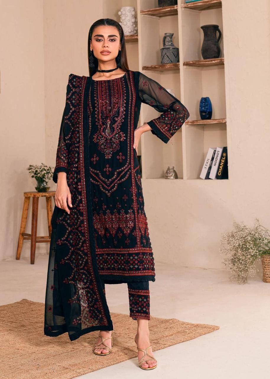 Asim Jofa Luxury Chiffon Embroidered Suit | Premium Chiffon With Silk Trouser | Latest Festive Collection