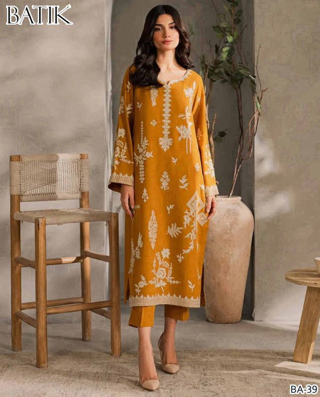 Winter Collection Mix Dhanak Embroidered 2 Piece Suit Front and Sleeves Full Embroidered  Dyed Trouser