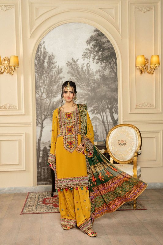 Dhanak Winter 3pc Heavy Embroidered Suit With Digital Printed Dupatta