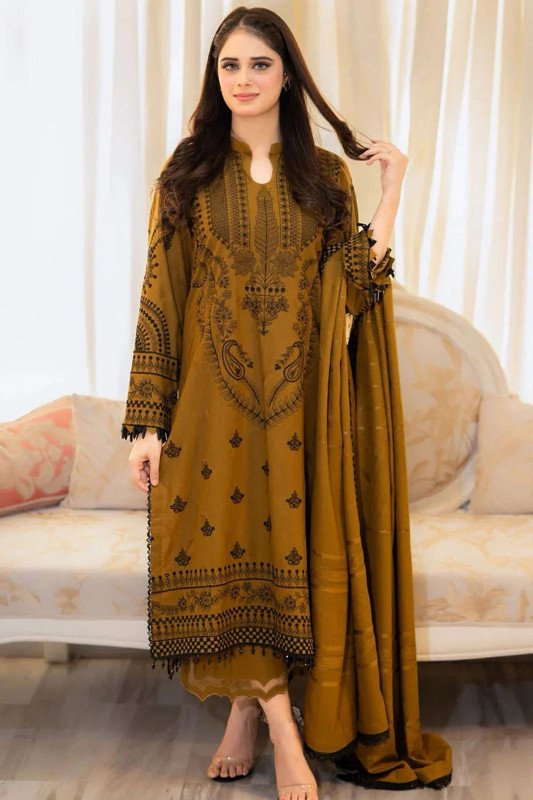 Libaas Winter Dhanak 3pc Heavy Embroidered Airjet Collection Premium Unstitched Suit